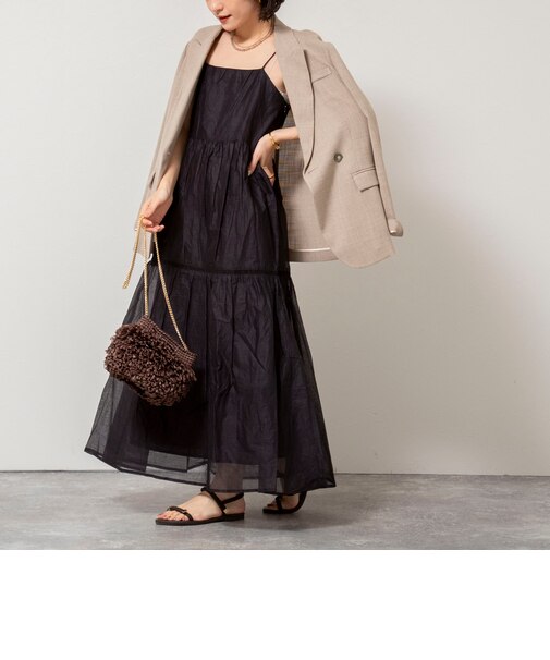 【MARILYN MOON/マリリーンムーン】sheer starched cotton lace tieredワンピース