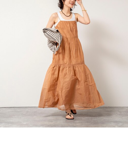 【MARILYN MOON/マリリーンムーン】sheer starched cotton lace tieredワンピース