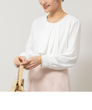 ウォッシャブルファンクショナルジョーゼットプリントタックフレアーブラウス