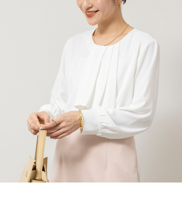 ウォッシャブルファンクショナルジョーゼットプリントタックフレアーブラウス