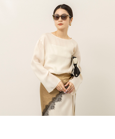 《セットアップ対応》【MAQWEL/マクウェル】ウォッシャブルサテンTブラウス