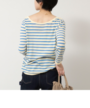 ウォッシャブルブークレーボーダーバックUネックプルオーバー