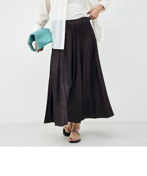 ウォッシャブル割織サテンギャザースカート