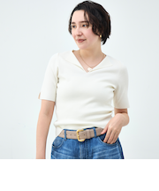 《手洗い可能》トライアングルカラー総針5分袖プルオーバー