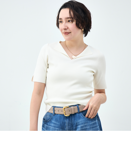 《手洗い可能》トライアングルカラー総針5分袖プルオーバー