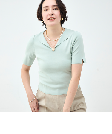 《手洗い可能》トライアングルカラー総針5分袖プルオーバー