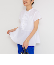 ウォッシャブル前立プリーツペプラムブラウス