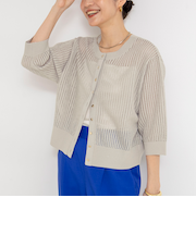 《手洗い可能》メッシュスパンコール6分袖カーディガン