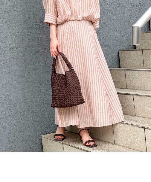 《セットアップ対応》ウォッシャブルストライプフレアスカート