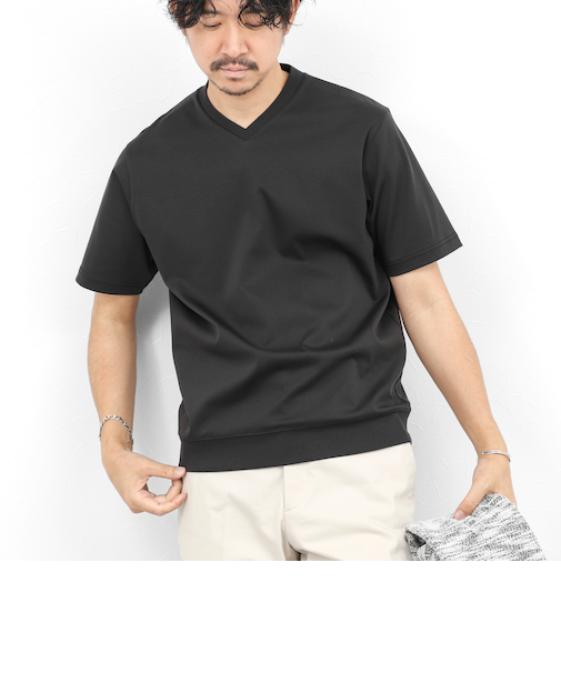 《ビジカジ対応》シルケットスムース VネックドレスTシャツ 26SS