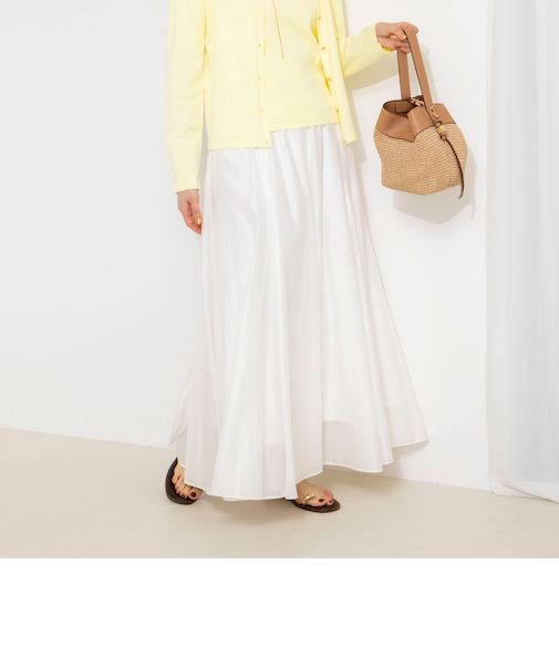 ウォッシャブルシアーボリュームフレアロングスカート