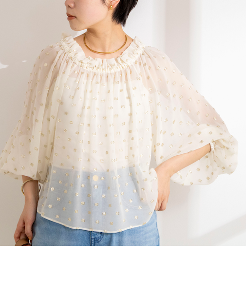 《セットアップ対応》ラメカットジャガードオフショルブラウス