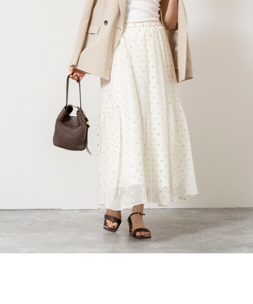 《セットアップ対応》ラメカットジャガードフレアスカート