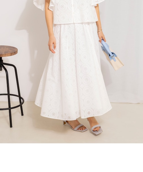 《セットアップ対応》ウォッシャブルレースフレアスカート
