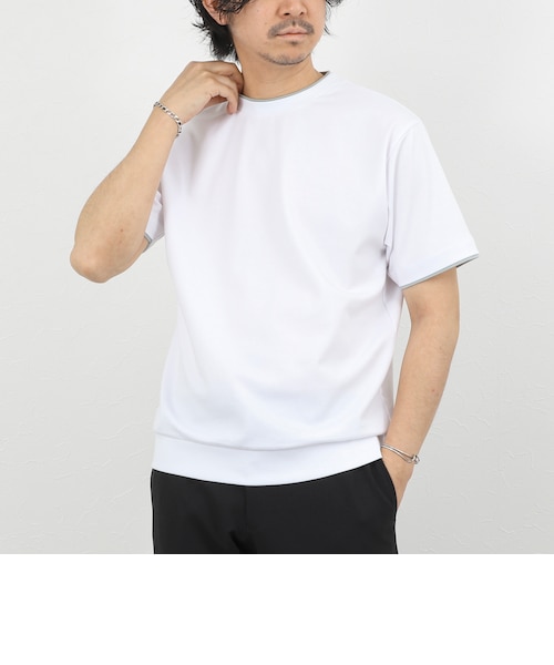 LONG FIBER COTTON クリア モックネック 長袖 Tシャツ｜グリーン