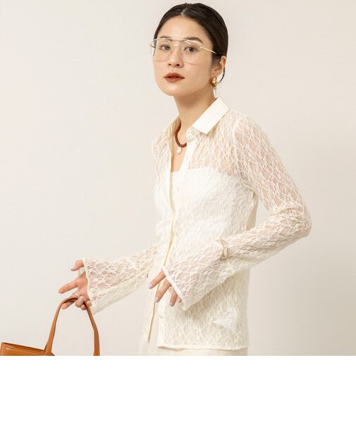 【MAQWEL/マクウェル】ウォッシャブルストレッチレースシャツ