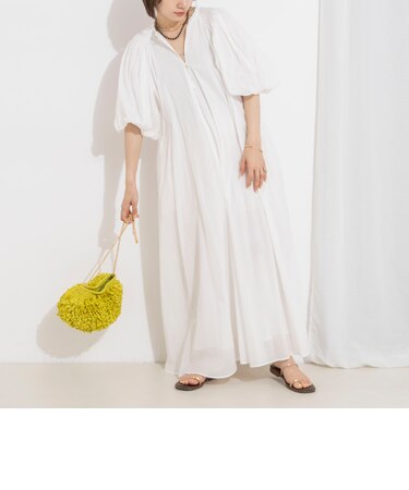 【一部WEB限定カラーアイテム】ウォッシャブルハンドスモックバルーン袖ワンピース