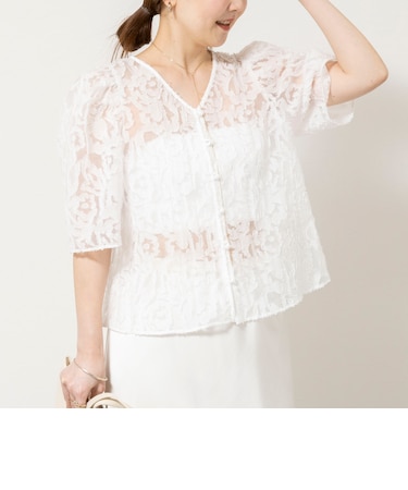 ウォッシャブルワッシャーオーガンジーカットジャガードブラウス