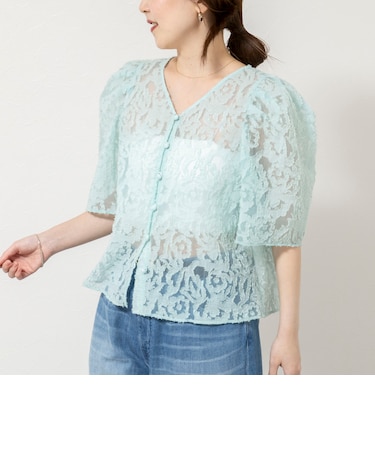ウォッシャブルワッシャーオーガンジーカットジャガードブラウス