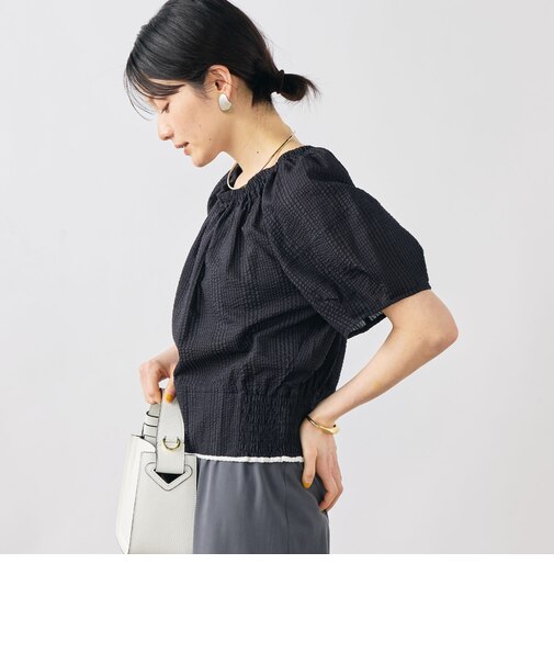 ウォッシャブル袖ボリュームサッカーブラウス