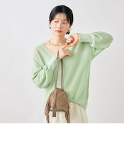 《手洗い可能》ペーパー混深V片畦プルオーバー