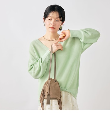 《手洗い可能》ペーパー混深V片畦プルオーバー