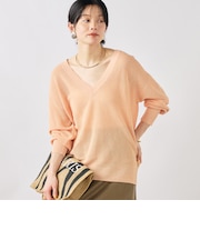 《手洗い可能》ペーパー混深V片畦プルオーバー