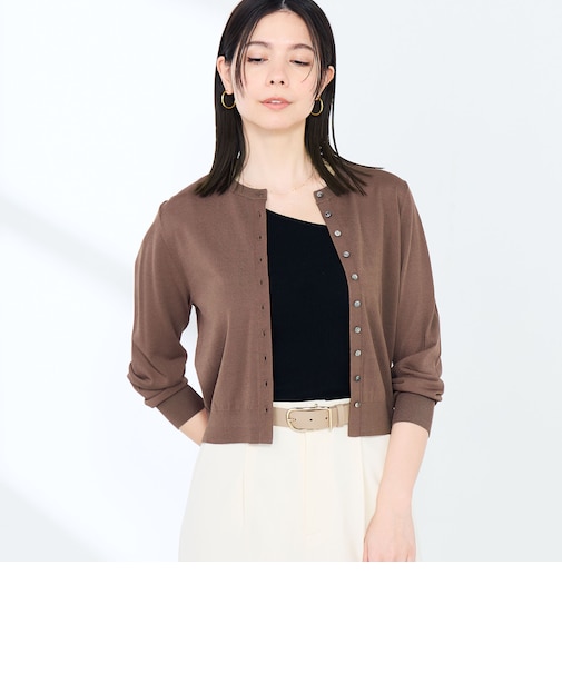 《手洗い可能/アンサンブル対応》マルチファンクションハイゲージクルーネックカーディガン