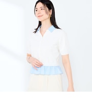 《手洗い可能/セットアップ対応》布帛襟取り外し可裾布帛半袖カーディガン