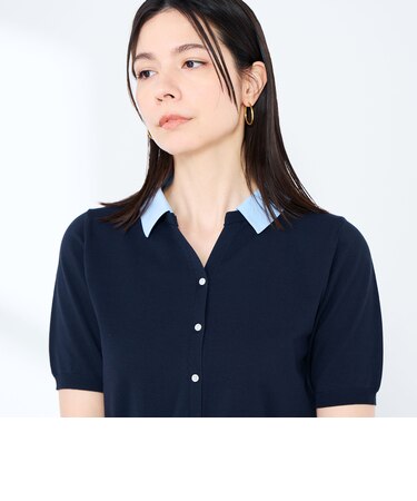 《手洗い可能/セットアップ対応》布帛襟取り外し可裾布帛半袖カーディガン