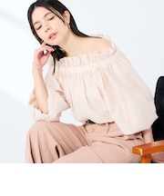 ウォッシャブルシアーシルクワッシャーオフショルブラウス