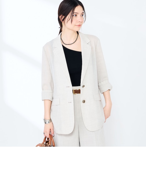 《セットアップ対応》ウォッシャブルリネンライクシアーボイルジャケット