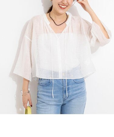 ウォッシャブルシアーリネンカールマイヤーショートブラウス