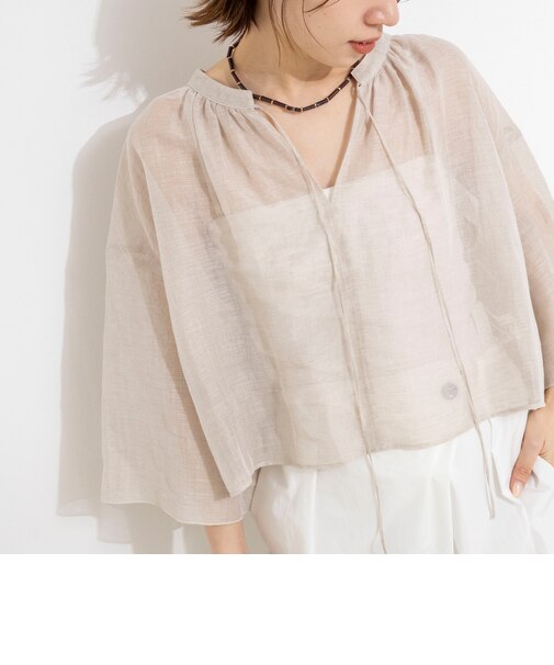 ウォッシャブルシアーリネンカールマイヤーショートブラウス