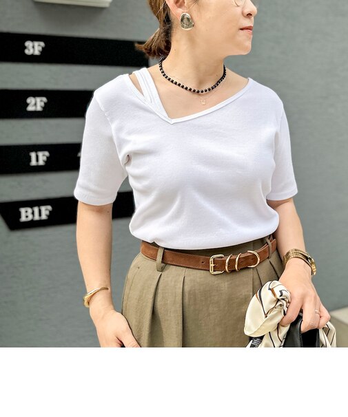 ウォッシャブルアシンメトリー2WAYリブTシャツ