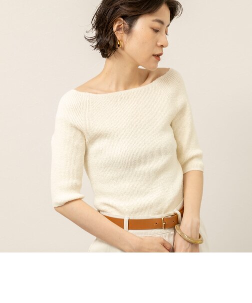 《手洗い可能》ブークレ5分袖ニット