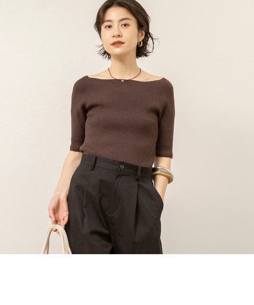 《手洗い可能》ブークレ5分袖ニット