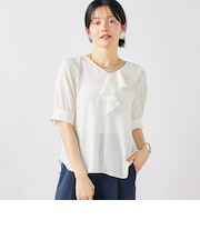 ウォッシャブルジョーゼットアシメラッフルブラウス