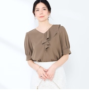 ウォッシャブルジョーゼットアシメラッフルブラウス