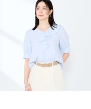 ウォッシャブルジョーゼットアシメラッフルブラウス