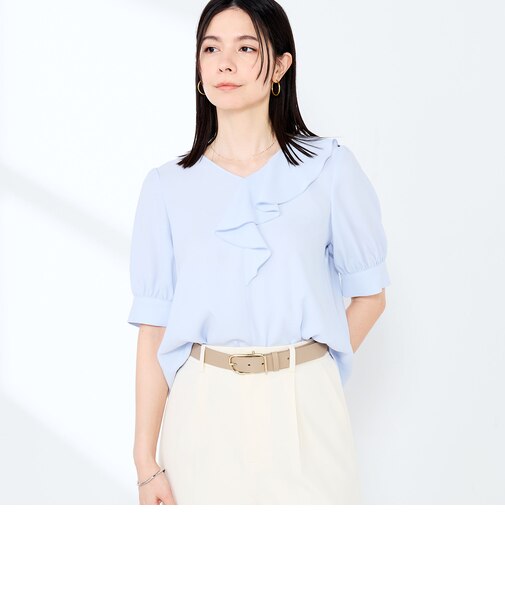 ウォッシャブルジョーゼットアシメラッフルブラウス