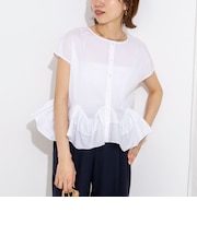 ウオッシャブルペプラムフリル2WAY半袖ブラウス