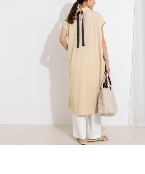 ウォッシャブル襟付きコクーンワンピース