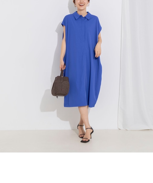 ウォッシャブル襟付きコクーンワンピース
