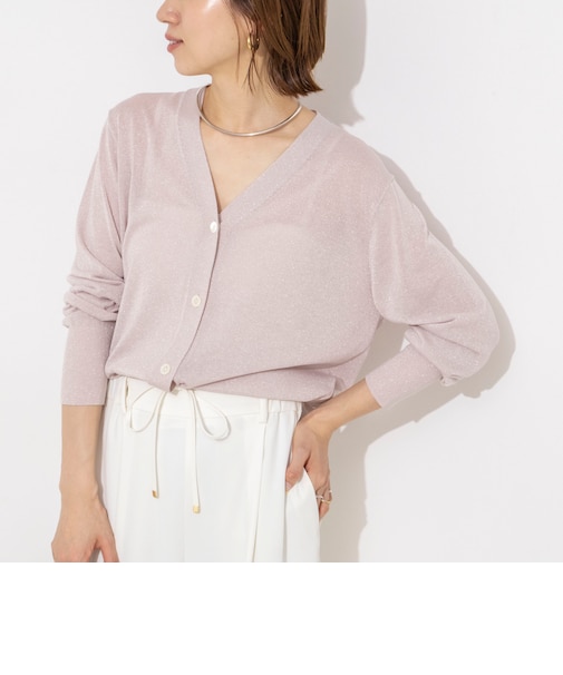 《手洗い可能/アンサンブル対応》ラメVネックカーディガン