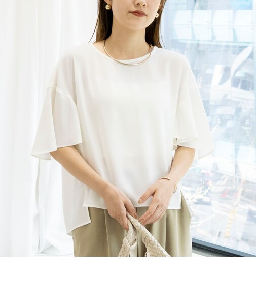 【WEB限定】ウォッシャブルストレッチジョーゼットラッフル袖ブラウス