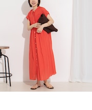 ウォッシャブル前ボタンタックギャザーワンピース