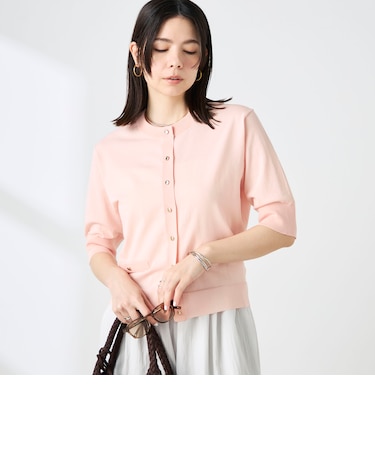 《手洗い可能》エアリーストレッチ5分袖Cネックカーディガン