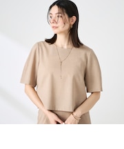 《セットアップ対応》ウォッシャブル麻調5分袖ブラウス