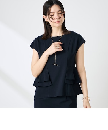 ウォッシャブル麻調ペプラムブラウス